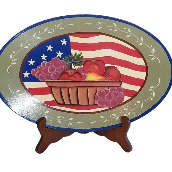 Unbranded Other - 4th Of July Wood Tray Plate Platter 14.75" x 10" Rustic Picnic BBQ Patriotic